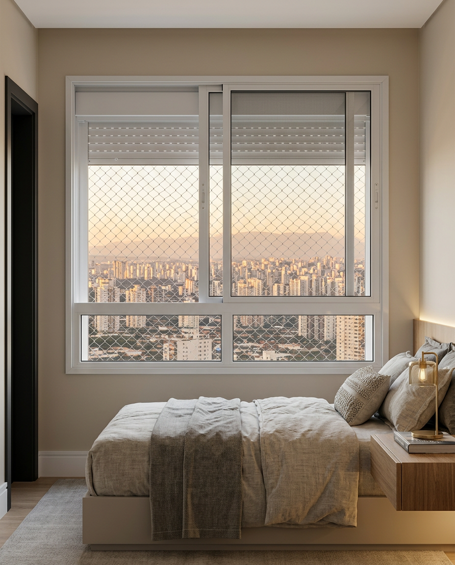 Janela com tela de proteção em apartamento de alto padrão
