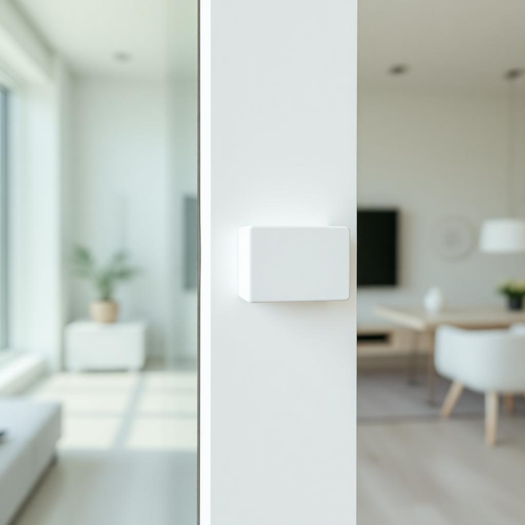 Puxador retangular branco fosco sobre porta de correr minimalista